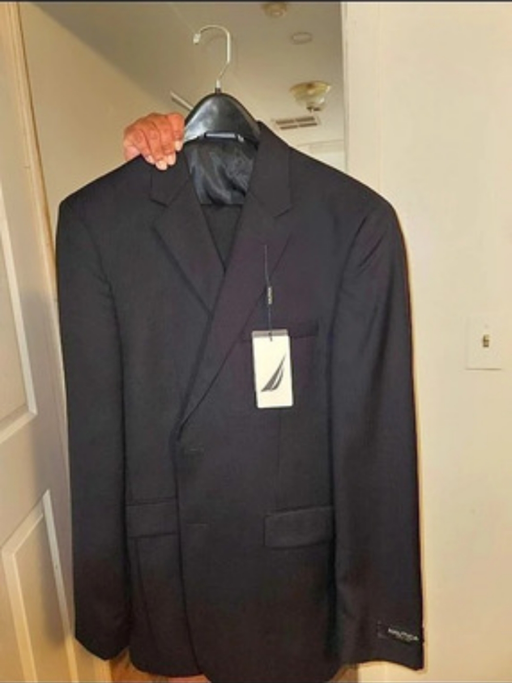 Nautica Men's Modern-Fit Pinstripe 2-Piece Suit Black & Gray